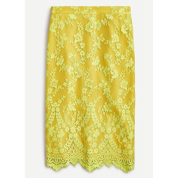 JCrew Chantilly Lace Pencil Skirt Women Size 6  Kiwi Yellow New - Imperfection - Picture 1 of 11